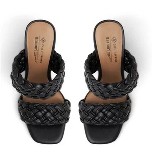 New Call It Spring Milian Braided Mule Block Heel Sandal Black Size 8 Square Toe - Picture 1 of 10