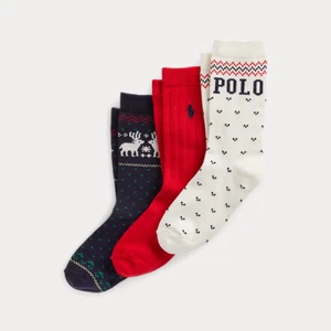 NWT Polo Ralph Lauren Boys Holiday Casual Crew Socks 3-Pack 8-9.5 Assorted - Picture 1 of 3