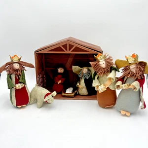 Felted Wool Nativity Creche Mary Joseph Baby Jesus 3 Wisemen Lamb Christmas - Picture 1 of 7
