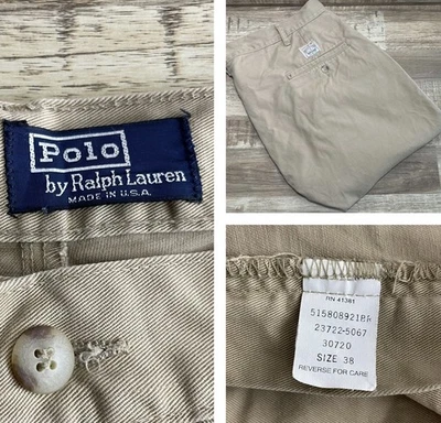 Polo Ralph Lauren Chino Shorts Mens 38 Khaki Made in USA 9" Inseam Pleated Vntg - Image 1 of 4