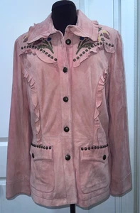 DOUBLE D RANCH Yoakum Texas peach genuine suede coat jacket embroidery studs  M - Picture 1 of 17