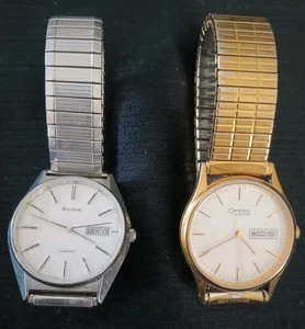 Set Of 2 Bulova/Caravelle Men's Vintage Watches Stretch Bands *Need Batteries* - Picture 1 of 6