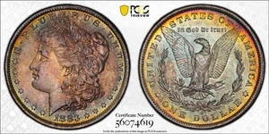 MS64 1883-O $1 Morgan Silver Dollar, PCGS Trueview- Nicely Rainbow Toned - Picture 1 of 9