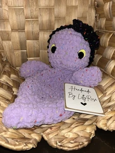 HANDMADE Purple Crochet Ghost Snuggler Ghost Lovey Ghost Plush Halloween Plush - Picture 1 of 6