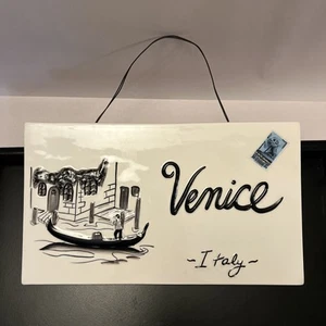 White Ceramic Venice Italy Tile Sign Plate Home Art Decor 12” - Picture 1 of 7