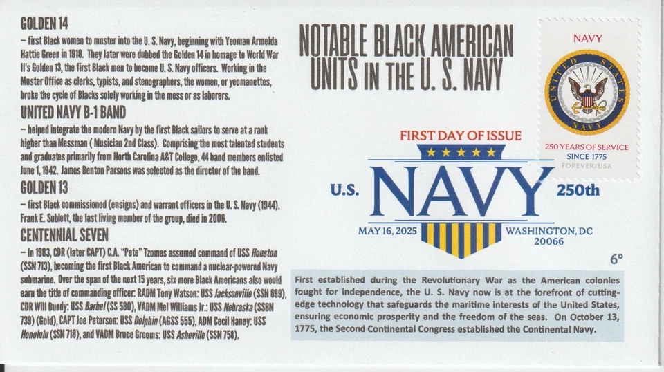 6° Cachets 6004 250 周年美国海军著名黑色单元 DCP — 第 1/1 张图片
