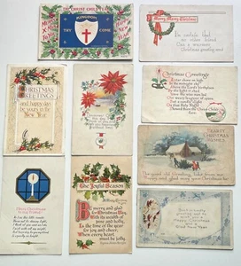 9 1920s Christmas Postcard Lot Embossed Poems Holly Candle Designs Stamps - Picture 1 of 15