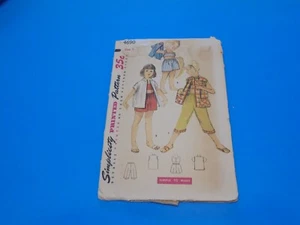 VTG 50s Simplicity Pattern 4690 Girls Shorts, Pedal Pushers, Top & Jacket Size 6 - Picture 1 of 3