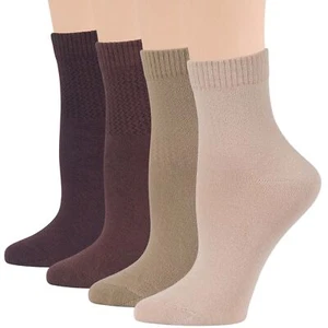 Womens Diabetic Cotton Socks Quarter Extra Wide 4 Pairs Medium 9-11 Beige Brown - Picture 1 of 9