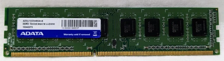 ADATA AD3U1600W8G11-B 8GB DDR3 PC3-12800 Non-ECC Unbuffered Memory Module - Image 1 of 1