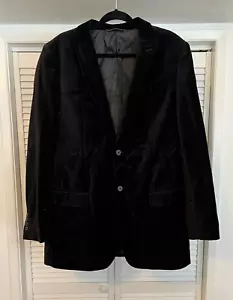 Merona Blazer Men 42L Black Sport Coat Overcoat Faux Suede Double Vent Cotton - Picture 1 of 24