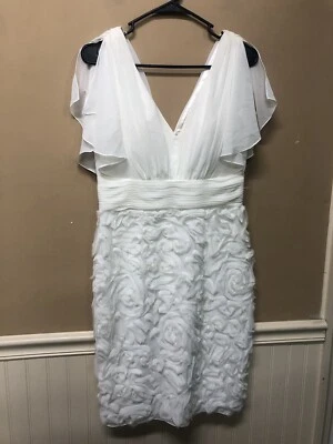 JS Collections White Flutter Sleeve Chiffon Petal Bottom Event Dress Size 6 - Image 1 of 4