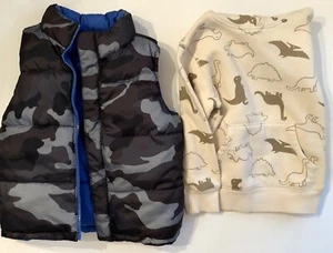 Boys 4T Puffer Vest Camouflage, Hoodie Dinosaur Sweatshirt Lot Of 2 - Picture 1 of 8