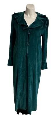 Abrigo Norm Thompson Terciopelo Verde Esmeralda Volantes Casa Bata Flor Botones Bolsillos Foto 1 de 4