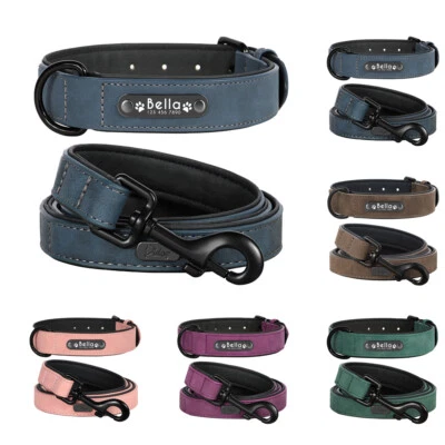 Dog Collar Personalized Soft Leather for Small Medium Large Dogs / with Leash XL - Image 1 of 4