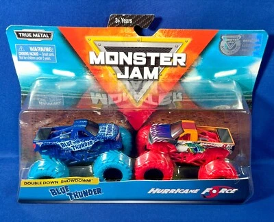 BLUE THUNDER & HURRICANE FORCE 2-Pack MONSTER JAM Cars DOUBLE DOWN SHOWDOWN 2019 - Image 1 of 4