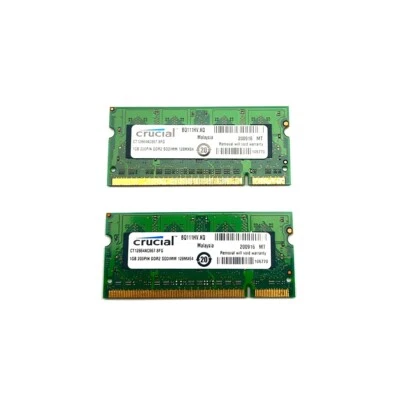 CRUCIAL 2x 1GB 200 pin DDR2 SODIMM  Laptop RAM Memory PC-5300 CT12864AC667.8FG - Image 1 of 2