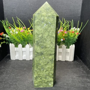 4.4LB 9" Natural Xiuyan Jade Tower Crystal Obelisk Point Quartz Mineral PurifyC1 - Foto 1 di 13