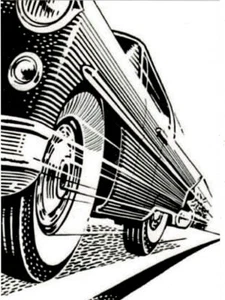 Speeding 1950s car drawing 5x7" vintage graphics - Picture 1 of 1