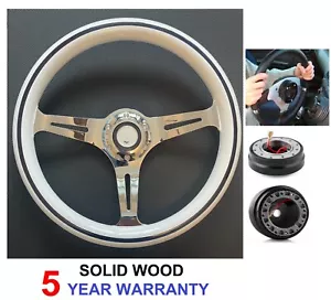 KIT VOLANTE IN LEGNO BIANCO E SNAP OFF BOSS 36 SPLINE PER LAND ROVER DEFENDER - Foto 1 di 7