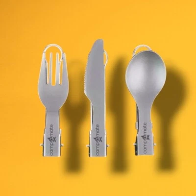 Titanium Camping Cutlery Foldable Picnic Spoon Fork Knife Camp a Mate 3PCS Set - Image 1 of 4