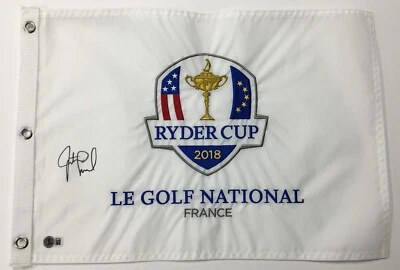 Prendedor firmado por Justin Leonard 2018 Ryder Cup Le Golf National bandera Beckett BR77402 Foto 1 de 4