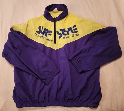 Vintage SURF STYLE 1/4 Zip Pullover  Windbreaker Jacket One Size Purple Yellow - Image 1 of 4