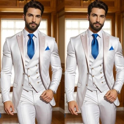 Trajes Crema Para Hombre Solapa Pico Formal Boda Novio Esmoquin Fiesta Baile de graduación Tres Piezas Foto 1 de 4