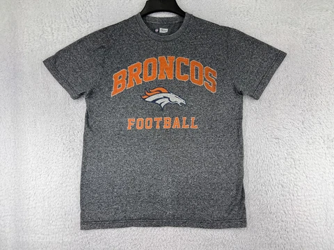 Denver Broncos Shirt Mens Large Gray Short Sleeve Crew Neck Cotton Blend NFL Cover