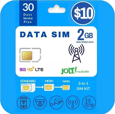 Jolt Mobile Data SIM Card - 2GB Internet 30 Day Data Plan on AT&T 5G 4G LTE - Image 1 of 4