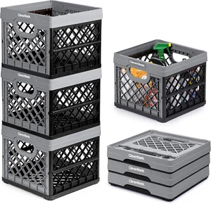 Clevermade Collapsible Milk Crate, Stone, 3PK - 25L (6 Gal) Stackable Storage Bi - Picture 1 of 12