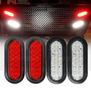 2x Rojo+2x Blanco 6" Ovalado 24 LED Remolque Camión Retroceso Parada Luces Traseras 12V - Imagen 1 de 12