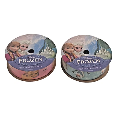 2 Pc Lot Berwick Disney Frozen Ribbon 7/8" x 9' Each Pink Anna Elsa Blue Olaf - Image 1 of 4