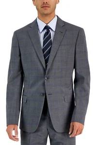 AX Armani Exchange Wool Blend Plaid Blazer Men's 42S Grey/Light Blue Notch Lapel - Picture 1 of 18