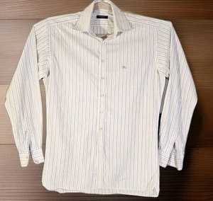 Burberry London Men’s Button Down Dress Shirt LG Blue Stripe Long Sleeve "Read" - Picture 1 of 11