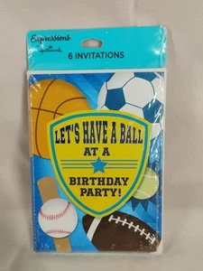 NIP Hallmark Expressions Lets Have A Ball Birthday Invitations 6 Cards/Envelopes - Picture 1 of 2