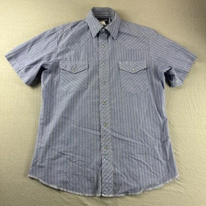 Wrangler Western Pearl Snap Shirt Mens M Blue Striped Short Sleeve Cowboy Rodeo - Picture 1 of 5