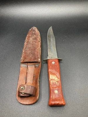 Cuchillo de caza Scrimshaw sintético imperial vintage tallado alce Foto 1 de 4