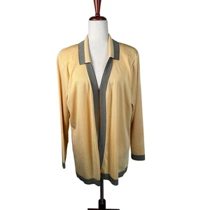 MISSOOK Woman 1X Yellow Striped Collar Open Front Knit Cardigan Sweater - Picture 1 of 8