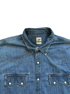 Lee Men’s Light Blue Denim Pearl Snap Button Rider Western Shirt - Size XXL - Picture 1 of 10