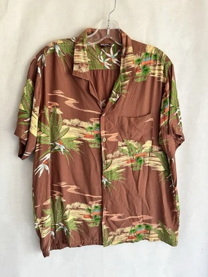 vintage 80s ALOHA SHIRT RAYON L abstract floral landscape print  cabana - Image 1 of 4