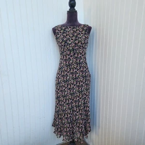 Talbots reine Seide Damen schwarz rosa gepunktet ärmellos Midikleid Petite 6 - Bild 1 von 19