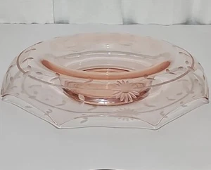 Pink Etched Floral Depression Glass Bowl 12" octagon shape rolled-edge vintage - Picture 1 of 13