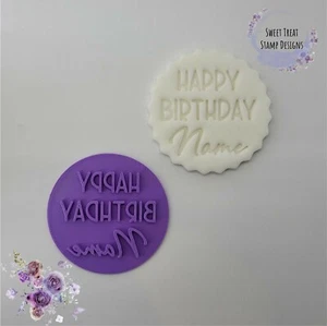 Happy Birthday Custom Cookie Embosser Stamp, Cupcake Fondant Stamp, Icing Stamp - Picture 1 of 1