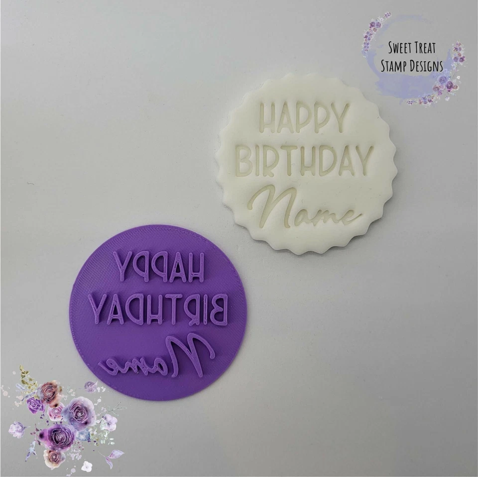 Sello estampado de galletas personalizado de feliz cumpleaños, sello de fondant para cupcakes, sello de glaseado Foto 1 de 1
