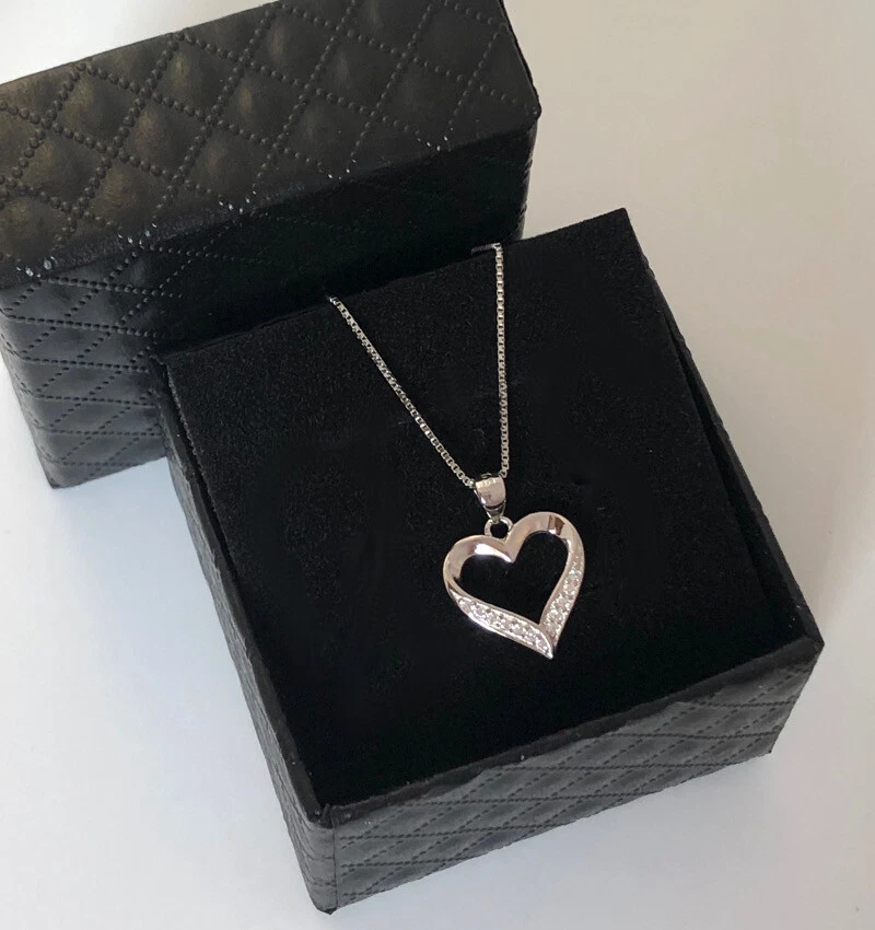 Halskette Herz Anhänger Collier Zirkonia Kristalle 925 Silber Schmuckbox  - Bild 1 von 4