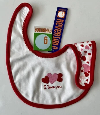 NEW! Infants Gymboree VINTAGE VALENTINE HEART reversible BIB “I LOVE YOU”  Rare! - Image 1 of 3