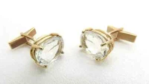 2CT Oval Cut Lab Created Diamond Men's Cufflinks 14k Yellow Gold Finish Silver - Picture 1 of 9