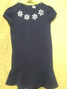 ^Girl's Gymboree Blue Short Sleeve Knee High White Flower School Dress Size 8 LN - Picture 1 of 8