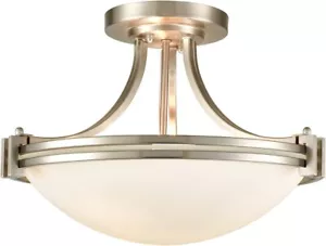 Brushed Nickel Semi Flush Mount Ceiling Light Modern 3-Light White Glass Hallway - Picture 1 of 6